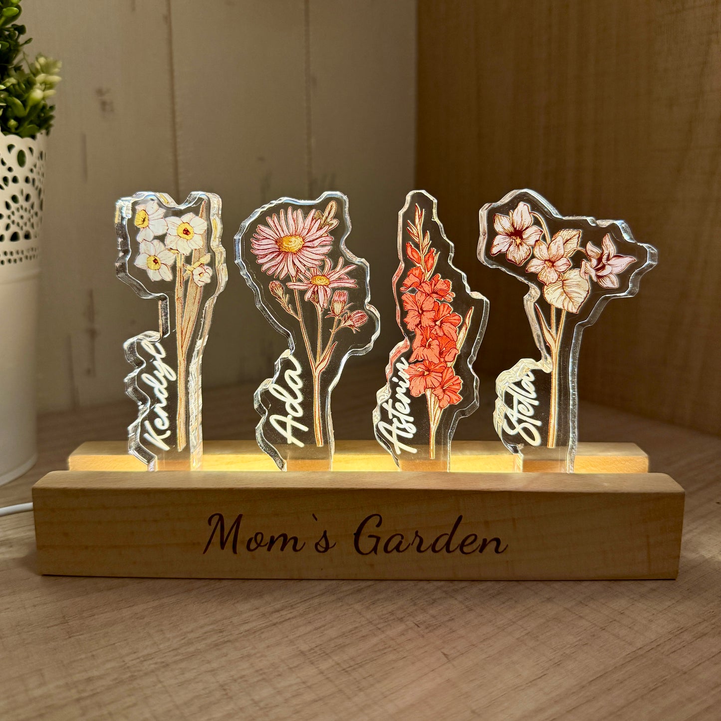 50%OFF❤️Custom Birth Flower 3D Crystal Acrylic LED Light
