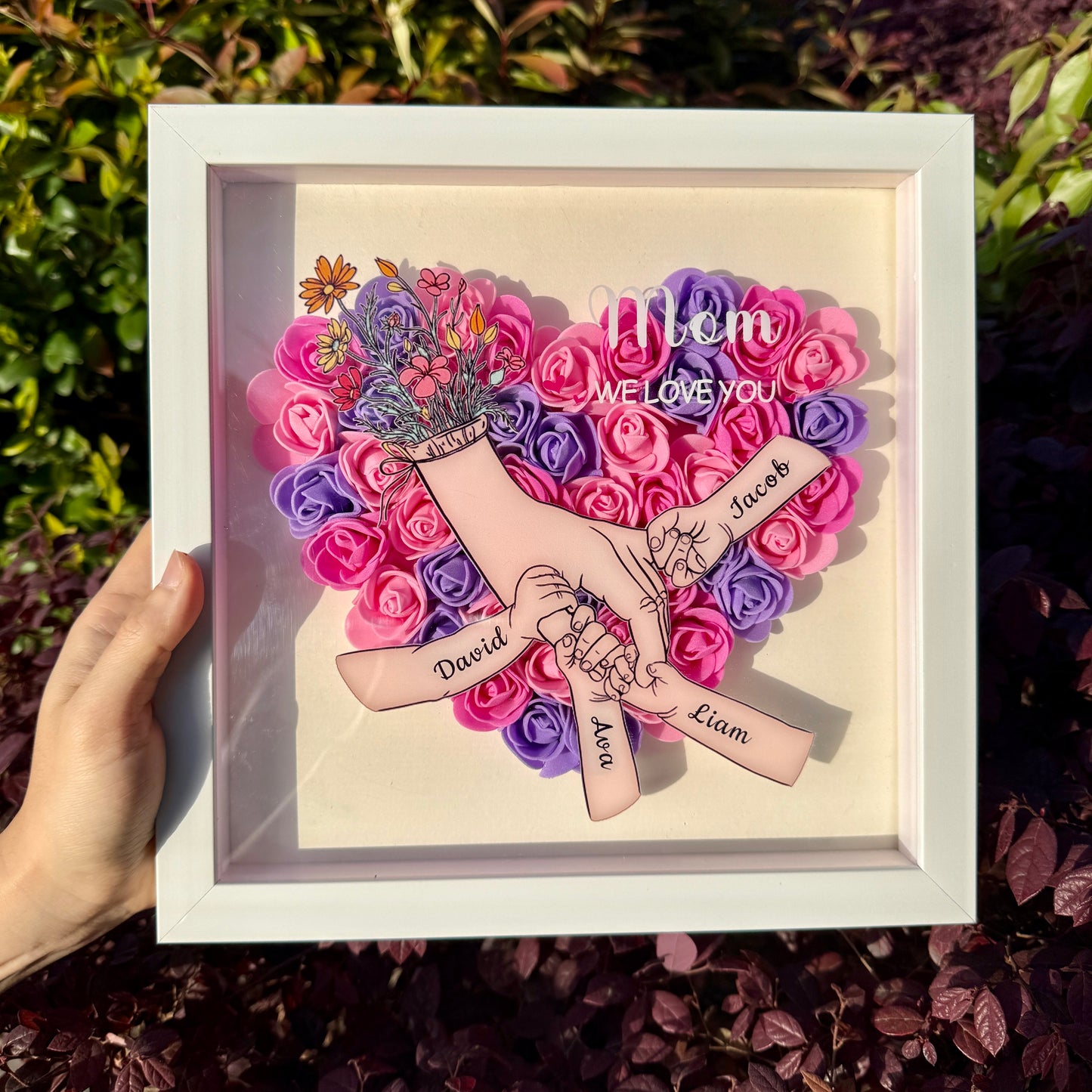 50% OFF❤️Hand Holding Heart Shaped Flower Shadow Box