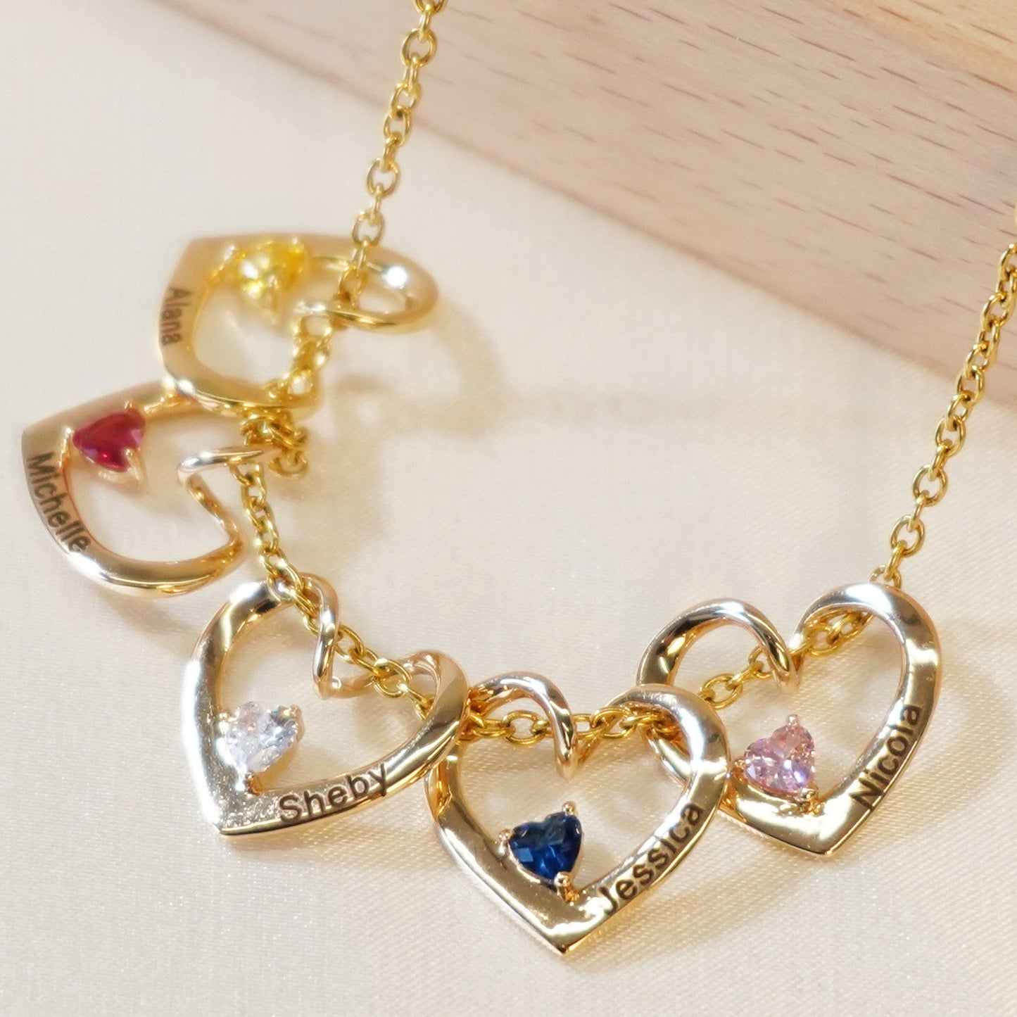 Couple Heart Birthstone Necklace