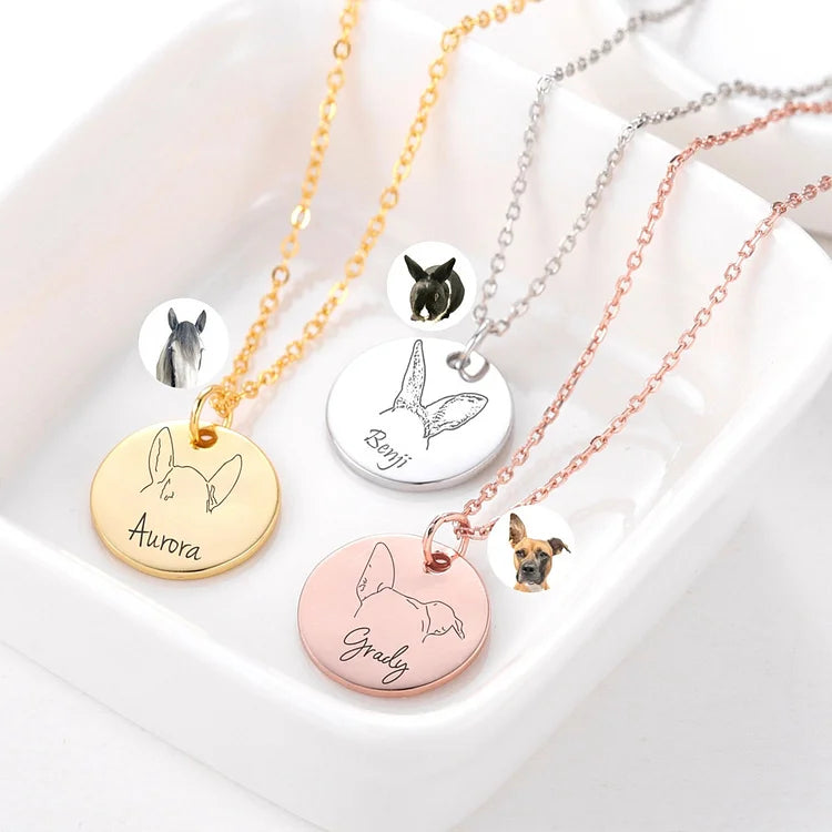 Personalized Pet Ears Outline Necklace