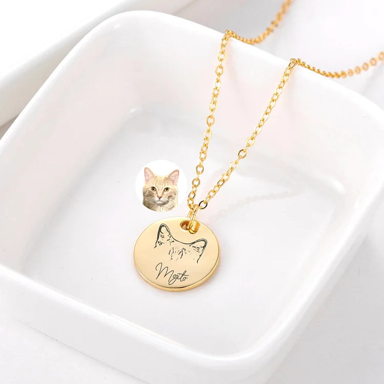 Personalized Pet Ears Outline Necklace